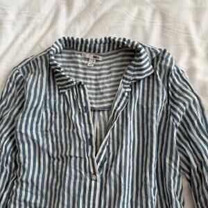 Amuse Society Blue White Striped Button Up Tunic Shirt Women’s Size S